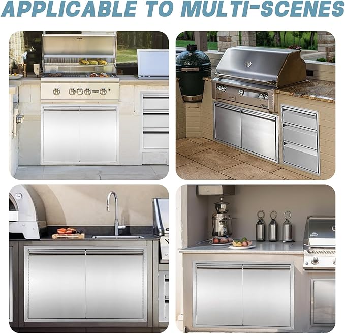 Outdoor Kitchen Door 42" W x 21" H inch Stainless Steel BBQ Double Door Flush Mount for Outdoor Kitchen Island（Double Wall Door Panel ）
