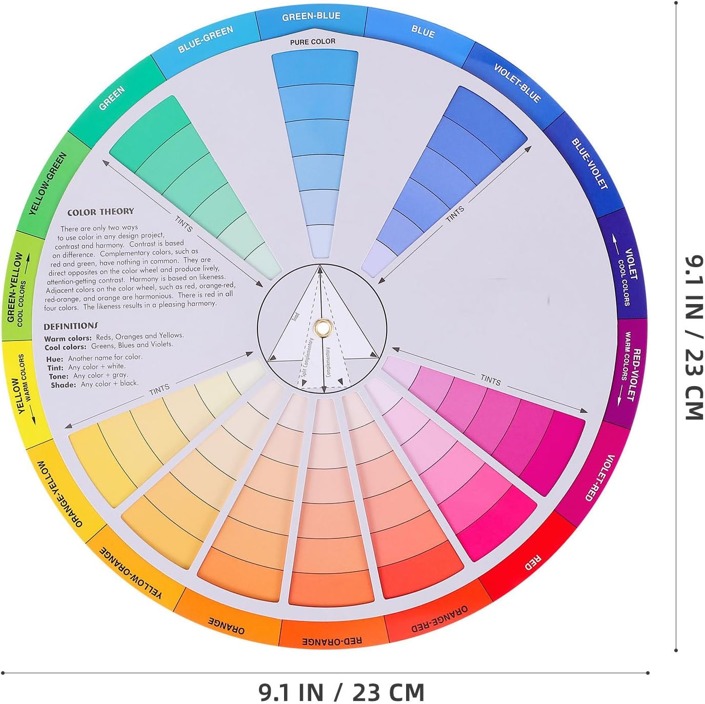 Garneck Creative Color Wheel Learning Chart Color Mixing Rotation Tool for Art and Nail Professionals Easy Use Colour Guide with Tints Shades and Definitions