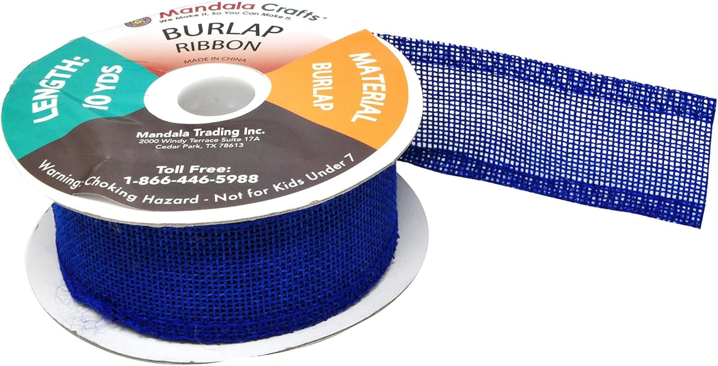 Mandala Crafts Royal Blue Burlap Ribbon 1.5 Inches Wide Jute Ribbons for Crafts - 20 Yds Roll Rustic Burlap Wrap Trim Ribbons for Wreaths Bows Wedding Party Decoration