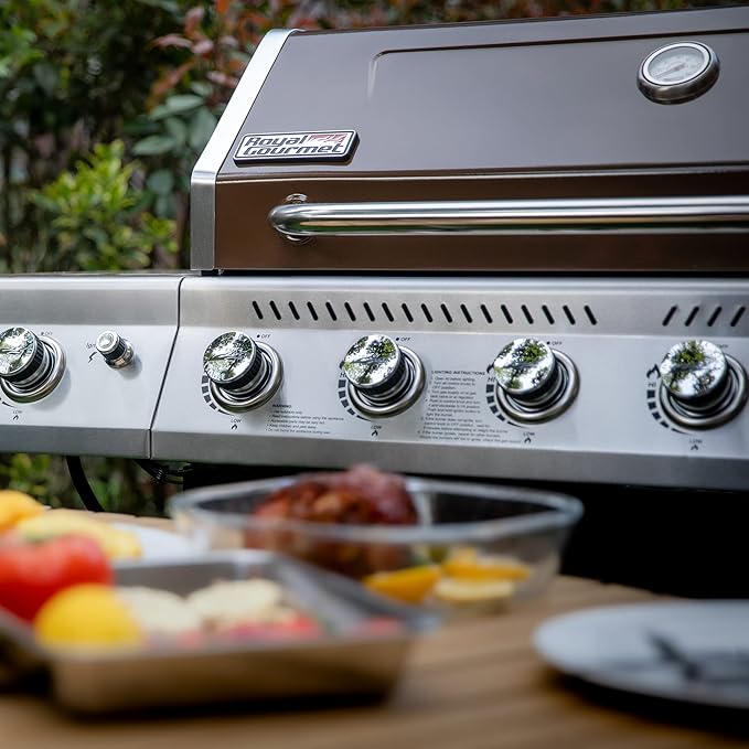 Royal Gourmet GA6402C 6-Burner Propane Gas Grill with Sear Burner and Side Burner, 74,000 BTUs, Cabinet Style Outdoor BBQ Grill for Barbecue Grilling & Backyard Cooking, Coffee