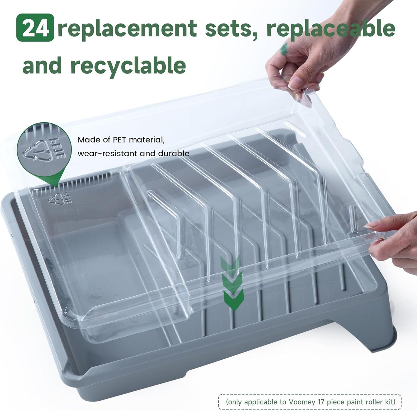 Voomey Paint Tray Liner Disposable,Paint Pan Liners,24 Pcs Heavy-Duty Plastic Paint Tray Liners for House Painting, Leak-Proof & Easy Cleanup (Only Compatible with Voomey 17pcs Paint Roller Kit)