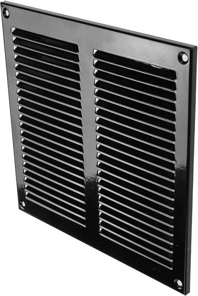 Repa Market 8x8 Inch Air Vent Cover/Black Galvanized Steel Louvered Grill Cover with Mesh Screen/Wall or Ceiling Vent/Durable Flush Mount HVAC Register for Indoor and Outdoor Ventilation