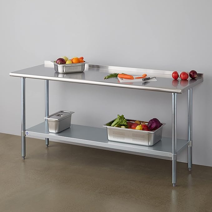 Stainless Steel Table for Prep & Work with Backsplash 24x72 Inches