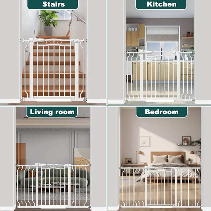 Fairy Baby 62.5"-71.6" Extra Wide Long Baby Gate for Doorways, Large Dog Gate for the House, No Drill Baby Gate for Stairs, Pressure Mounted Toddler Safety Child Gate Auto Close Pet Gate Indoor, White