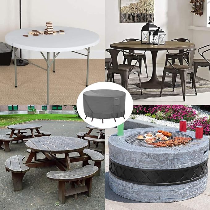 Vailge Round Patio Furniture Covers, 100% Waterproof Outdoor Table Chair Set Covers, Anti-Fading Cover for Outdoor Furniture Set, UV Resistant (Grey, 72"DIAx28"H)