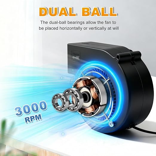 KUNRISE BBQ 97mm × 33mm Blower Fan, High Airflow 110V 120V Variable Speed Centrifugal Fan with AC Plug for Camping, Charcoal Ignition, Outdoor Cooking, Fireplace, Bellows or Wood Stove