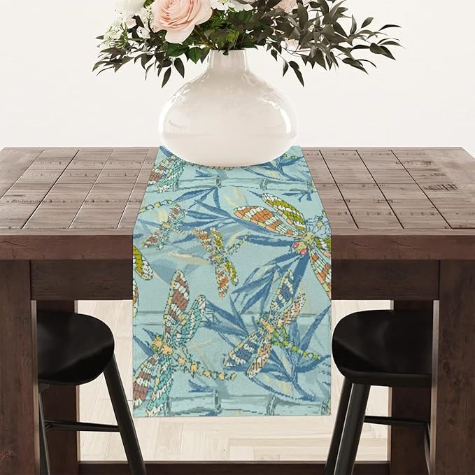 Watercolour Dragonflies Table Runner Kitchen Dining Table Runner 13*120in Table Center Decor for Indoor Outdoor Home Holiday Party