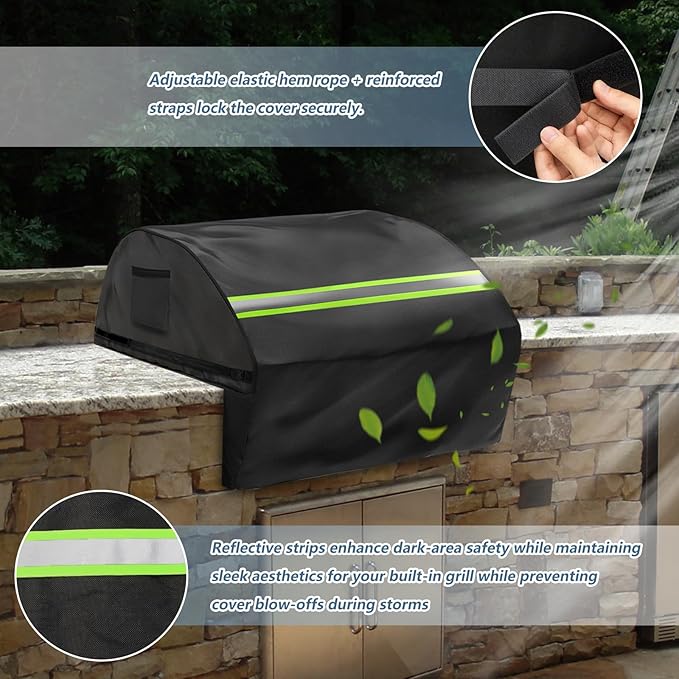 Built in Grill Cover for Lynx 42-Inch - Heavy Duty 600D Waterproof with Reflective Strips and Plush Lining, Protects The Built in Grill While Enhancing its Visual Appeal,25.5" L x42 W x26 H,Black
