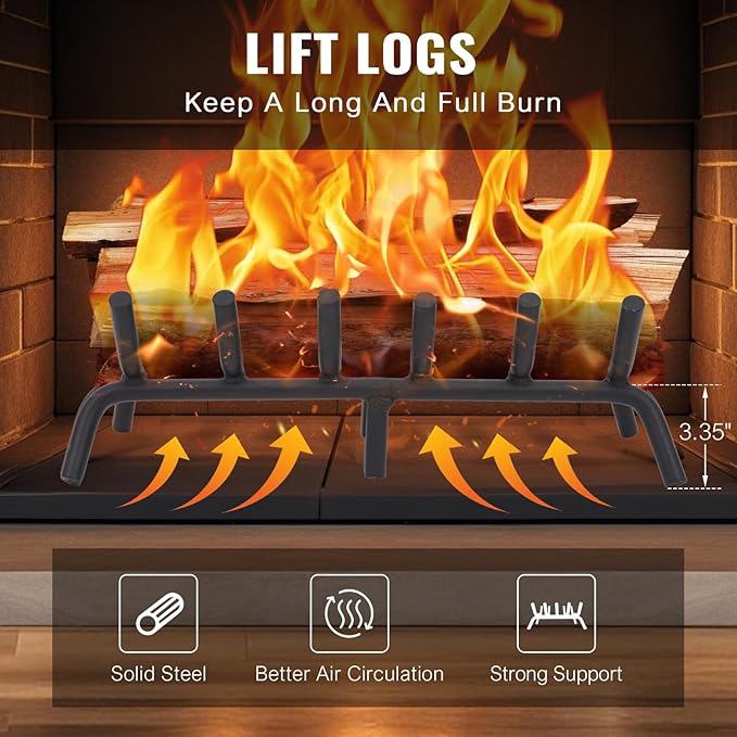 Fireplace Grate 20 inch - Fireplace Log Grates Heavy Duty Solid Round Steel | Fireplace Log Holder No Assembly | Burning Wood Log Rack for Indoor Chimney Hearth & Outdoor Camping