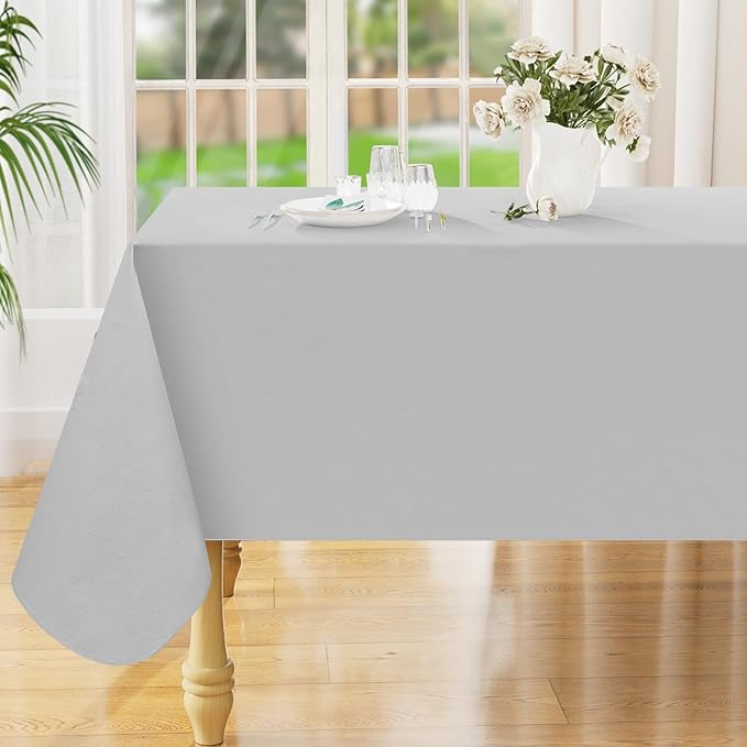Smiry Rectangle Table Cloth 60x84 Inch, Waterproof Wipeable Vinyl Tablecloths Protector, Oil Spill Proof Plastic Table Cover for Dining, Picnic, Camping, Outdoor, Light Grey