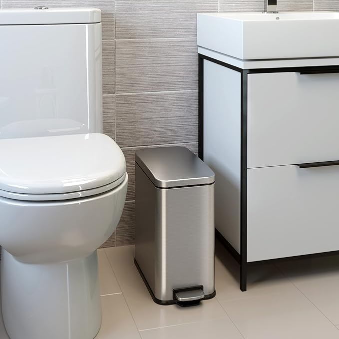 iTouchless 3 Gallon / 11.4 Liter Bathroom Trash Can with Lid, Slim Stainless Steel Step Garbage Can, Soft Close Small Wastebasket with Removable Inner Bucket for Kitchen, Powder Room, RV, and Dorm