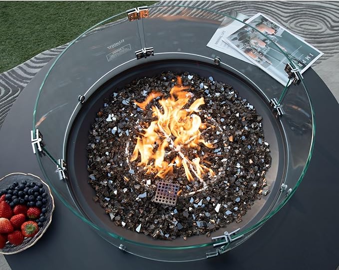 All Fire Table Pit Wind Screens and Stainless Steel Buner Lid from ELEMENTI | ELEMENTI Plus and MODENO (Wind Screens, Round 25.4" WS - 022)