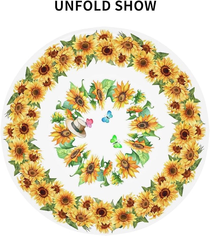 Sunflower's Round Tablecloth Sunflower Tablecloth 60 Inch Waterproof Rustic Table Cloth Fabric Farmhouse Stripe Decorative for Picnic Party Holiday Home Indoor Outdoor