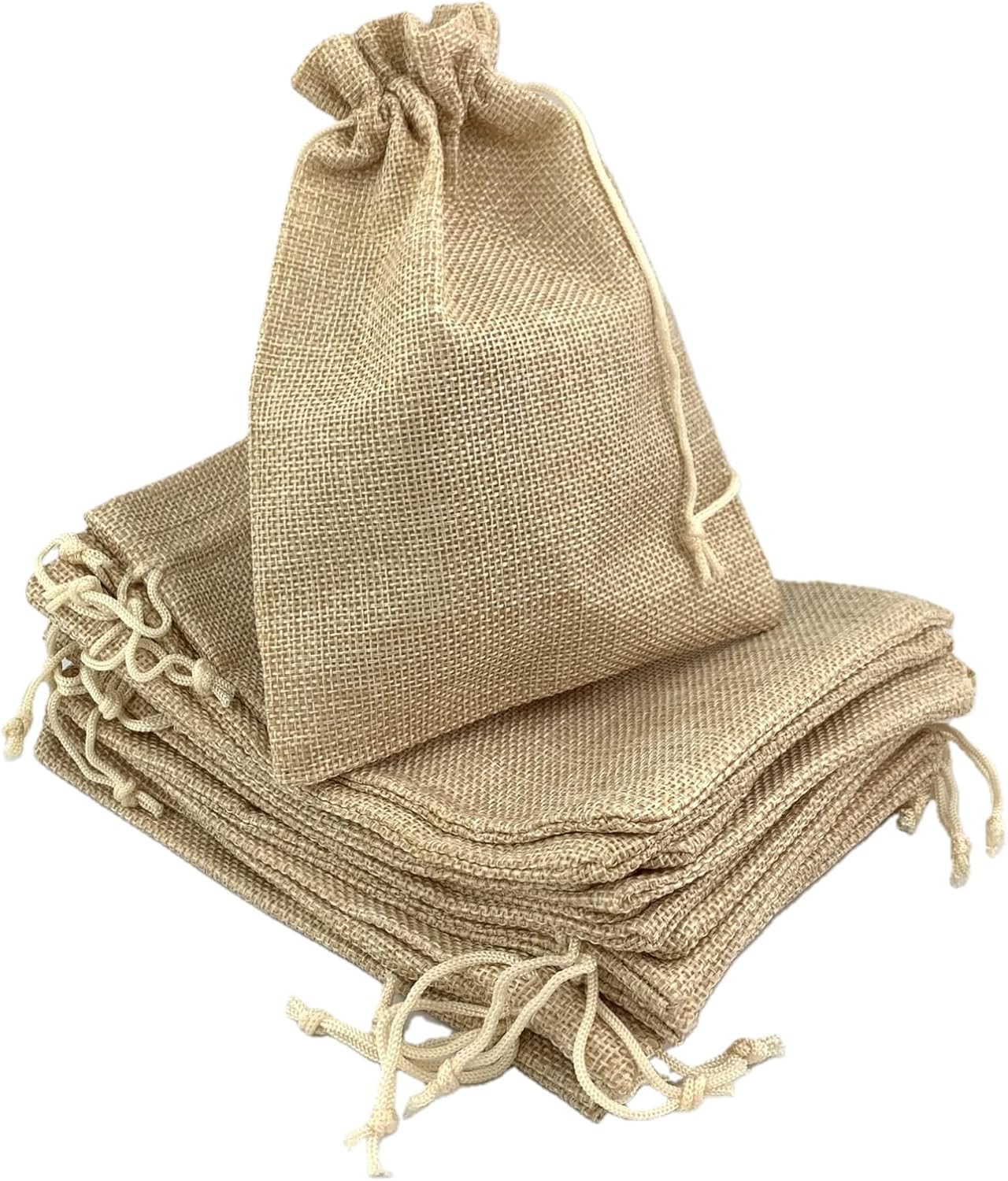 Palmhomee Pack of 25 Burlap Gift Bags with Drawstring Linen Jewelry Pouches Wedding Hessian Jute Bags for Birthday and Treat Pouches Party Wedding Favors Gift (5x7 Inch, Ivory)