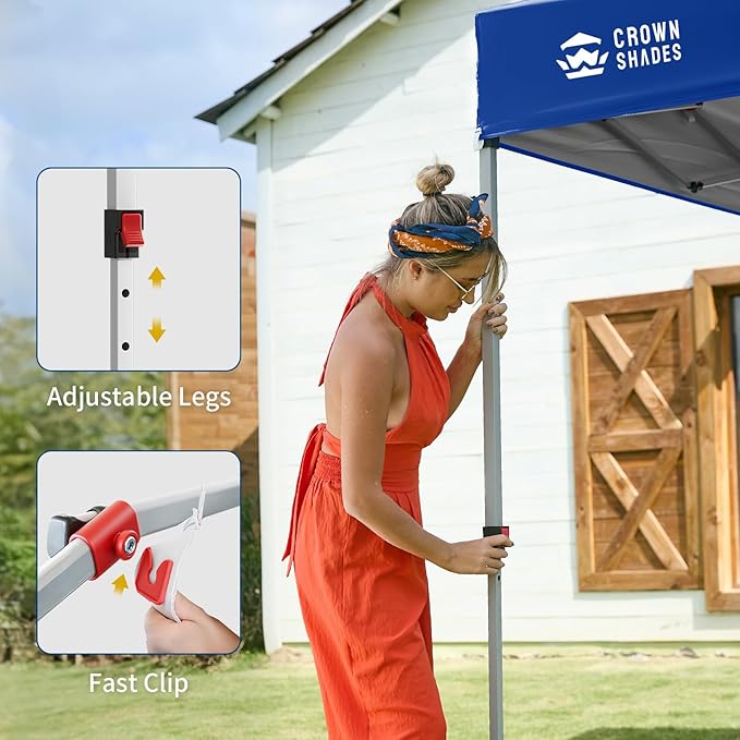 CROWN SHADES 8x8 Pop Up Canopy with 1 Side Wall - Beach Tent with One Push Setup - Outdoor Sun Shade for Events, Parties, Camping - Gazebo with STO-N-Go Cover Bag (Navy Blue)