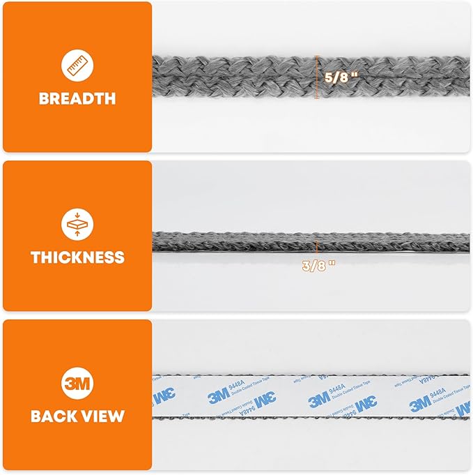 Stanbroil Stove Gasket Tape - 5/8" Width, 3/8" Thick, 72" Length Self Adhesive Flat for Stoves and Fireplaces - High Temperature Fiberglass