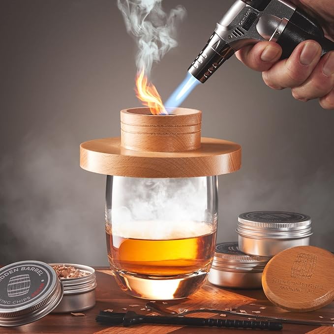 Whiskey Smoker Kits with Torch 4 Flavors Wood Chips Bourbon Cocktail Old Fashioned Smoker Kit Gifts for Man, Father’s Day, Christmas for Husband, Dad(No Butane)