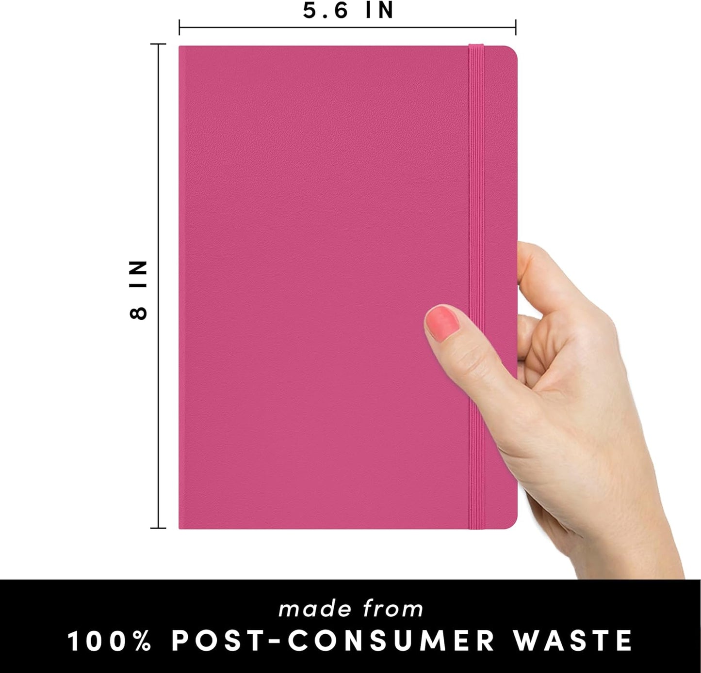 PAPERAGE Recycled Blank Journal Notebook, (Rose), 160 Pages, Medium 5.6 in x 8 in - 100 GSM Thick Paper – Hardcover Journaling Notebook for Work, School, Note Taking or Sketching