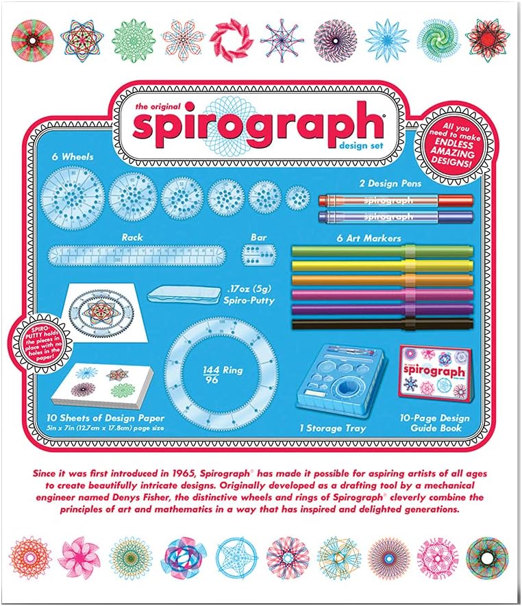 Spirograph Design Set Boxed - Arts and Crafts, Kids Toys, Art Supplies, Craft Supplies, Drawing Kit, Spiral Art, Reproduction of Classic Gear Design Kit, Pens, Design Sheet Included, Ages 8+