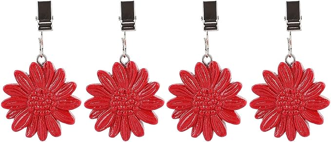 TwoFish Home Set of 4 Red Sunflower Resin Table Cover Tablecloth Weights Clips Handicraft Tablecloth Clamps Pack of 4