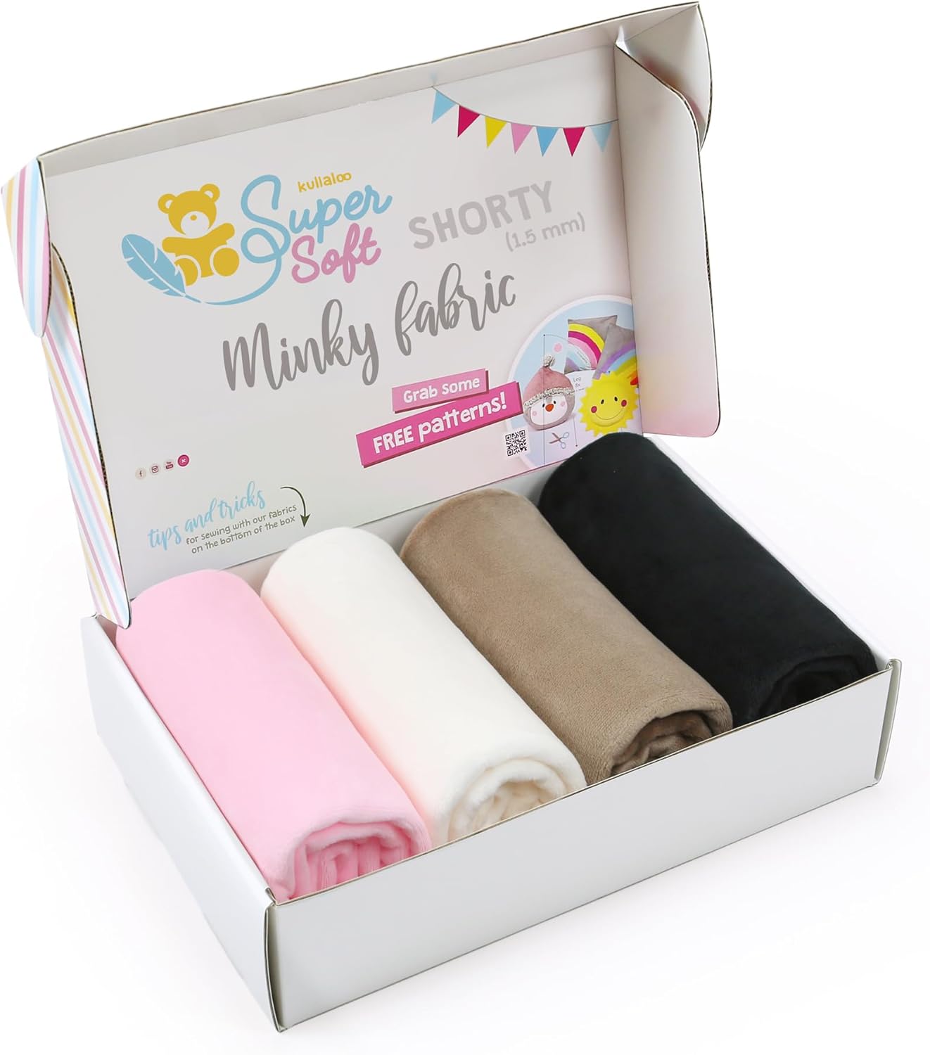 kullaloo Minky Fabric | Bundle: 4 Precut Pieces Solid Minky Plush Fabric for Sewing | 39.5x29.5 Each | for Plushies, Baby Blankets, Pillows, Dog Beds, Apparel | Basics Minky Fabric Pack
