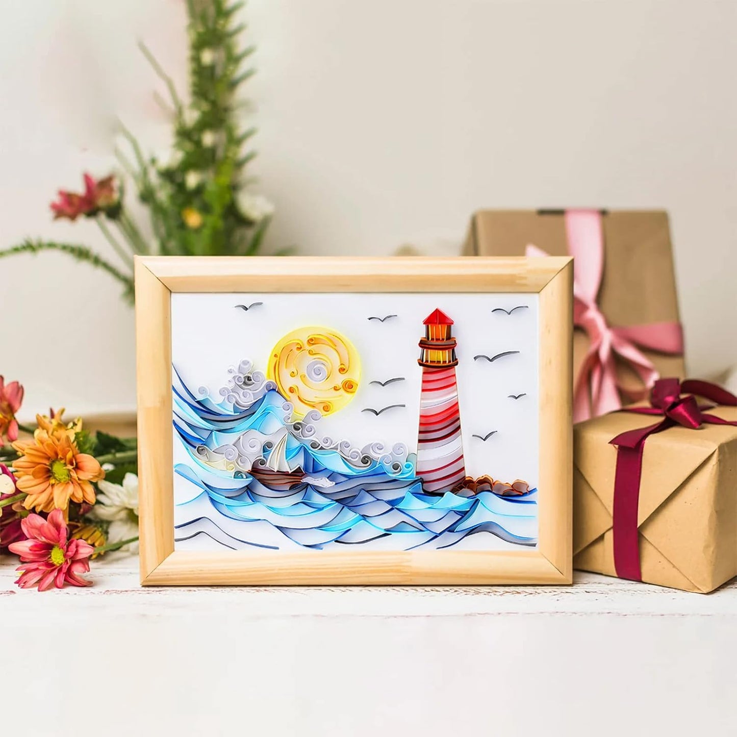 Uniquilling Quilling Kits Paper Quilling Kit for Adults Beginner, 8 * 10 in Paper Filigree Painting Kits, DIY Kits for Adults with Quilling Tools, Modern Wall Art for Living Room