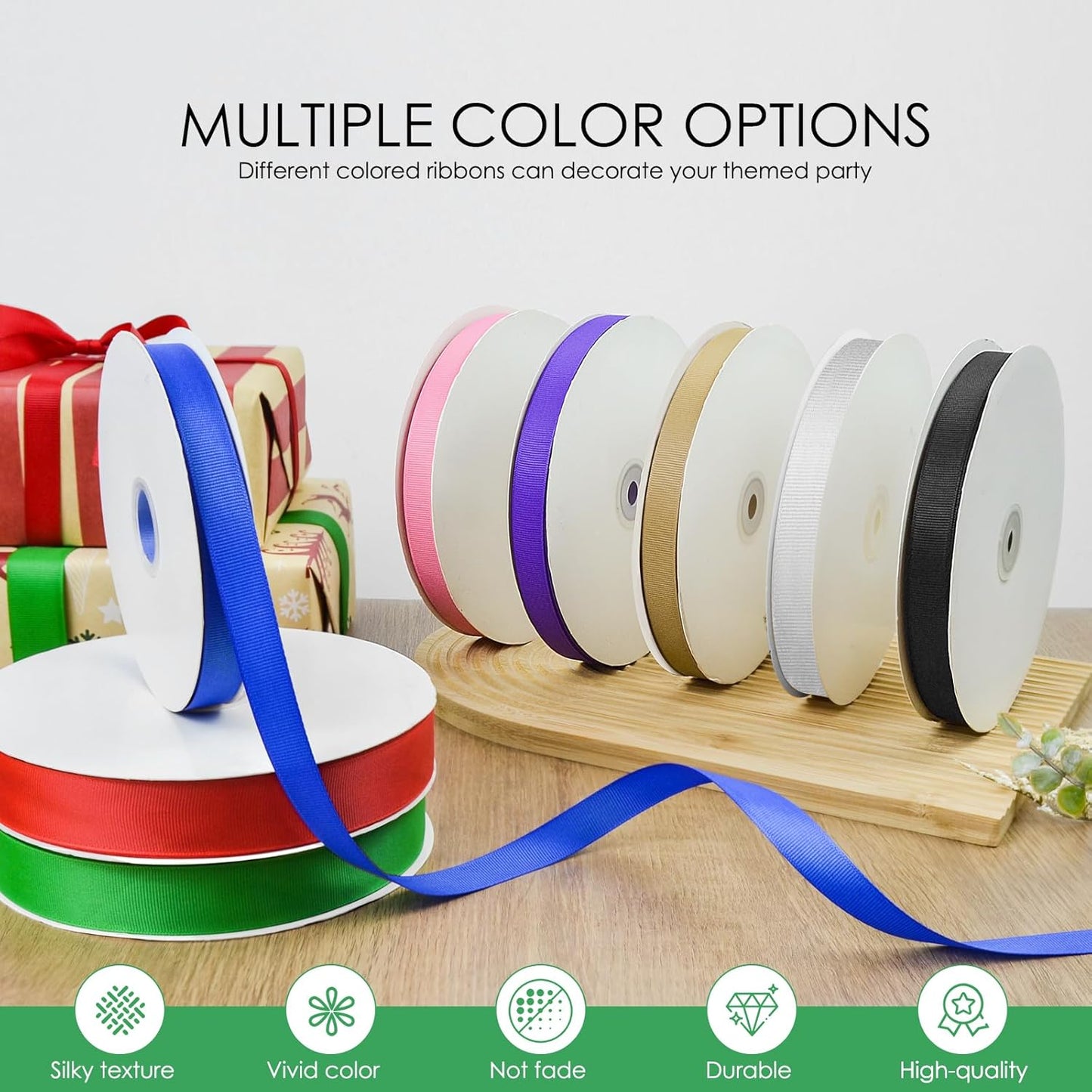 100 Yards 1.5 inch Grosgrain Ribbon, Solid Color Fabric Ribbon Perfect for Gift Wrapping, Wedding, Handmade Bows, Floral Bouquets and Party Decoration(Green)