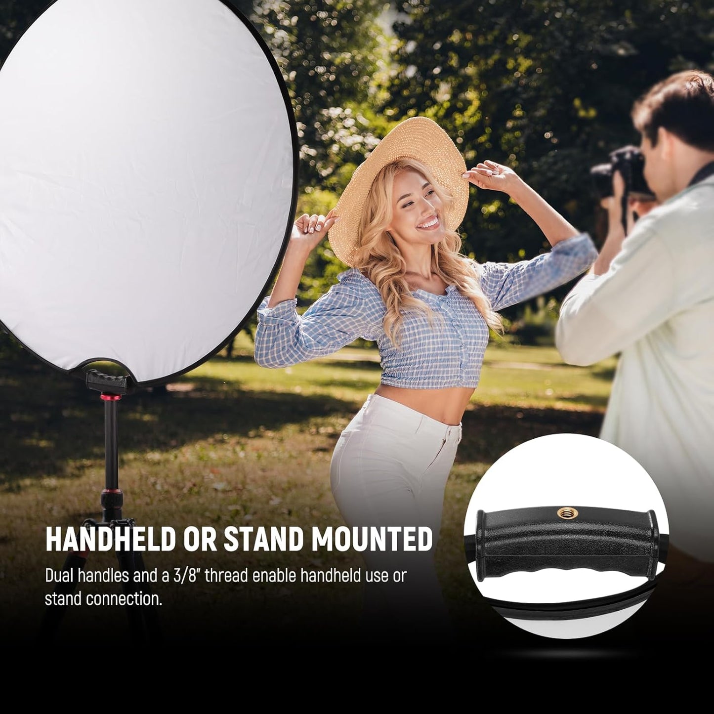 NEEWER 51"/130cm Light Reflector with Handle Grip & 3/8" Thread, 5 in 1 Foldable Disc Light Diffuser Translucent/Silver/Gold/White/Black for Photography Lighting, Outdoor Lighting, RF-130II