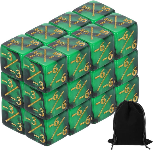 uxcell 24Pcs Magic Dice Counters, Acrylic D6 Life Token Dice Set with Pouch for Standard Cards Gaming Accessories, Green & Black