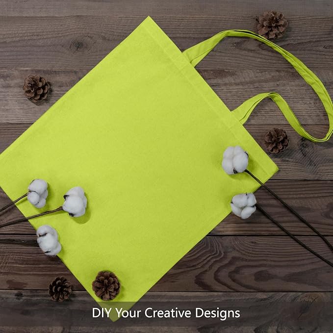 TOPDesign 24-Pack Economical 16"x15" Apple Green Cotton Tote Bag, Lightweight Medium Reusable Grocery Shopping Cloth Bags, Suitable for DIY, Advertising, Promotion, Gift, Activity