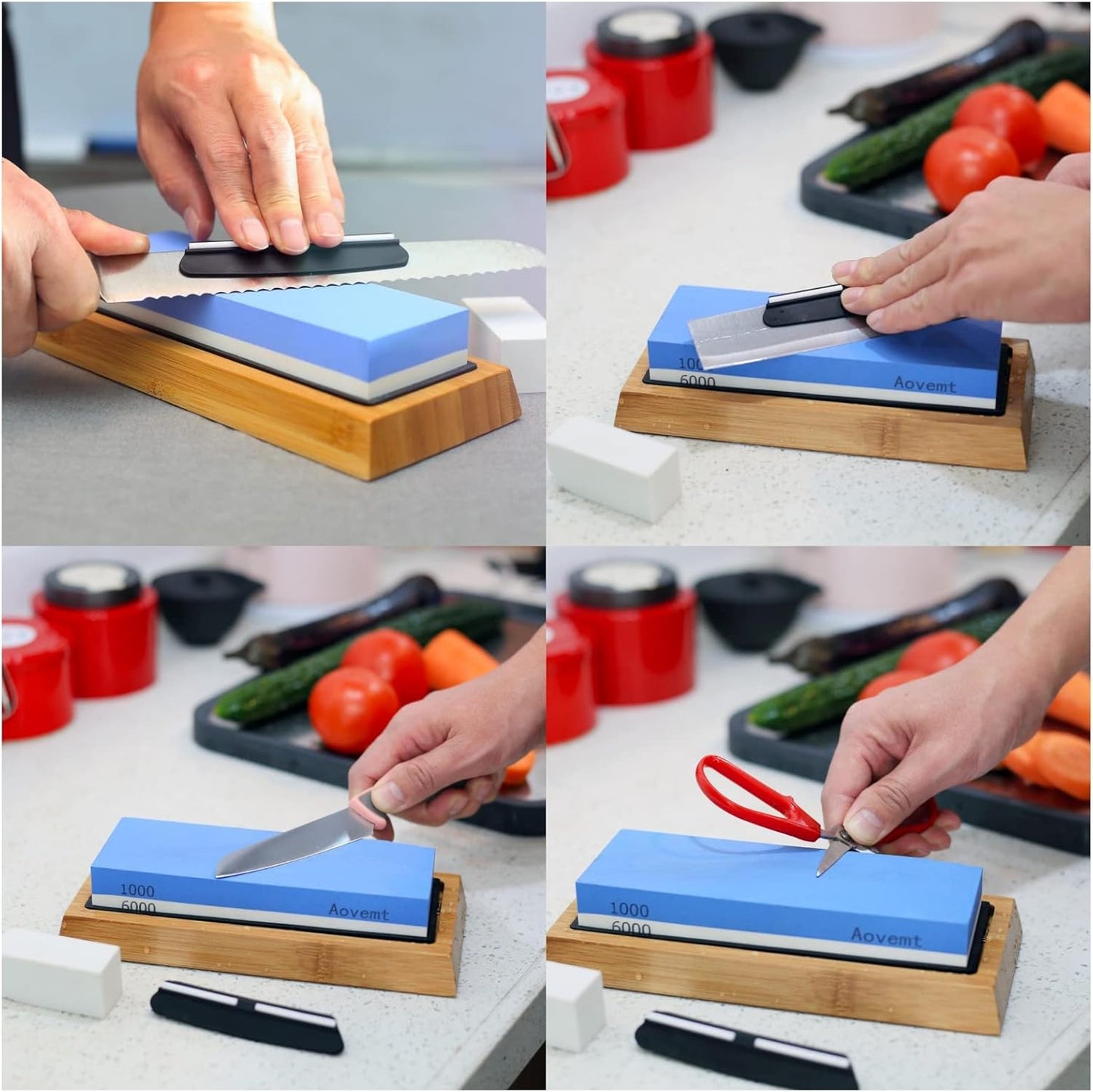 Knife Sharpening Stone, Premium Knife Sharpening Kit, 2 Side Grit 1000/6000 Whetstone, Wet Stone, Nonslip Base, Angle Guide and Flattening Ston e