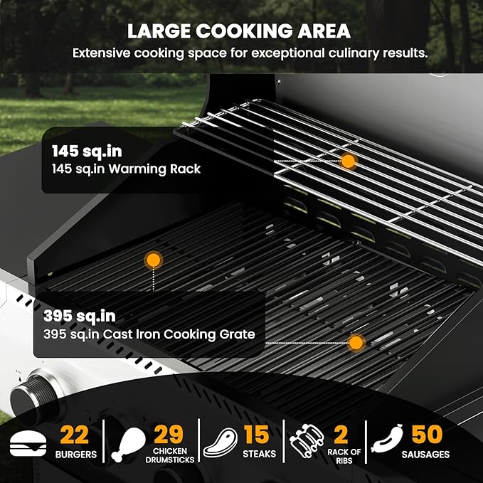 4-Burner Gas Grill with Side Burner,Stainless Steel Propane Grill with Porcelain-Enameled Grills,Built-In Thermometer,42000BTU BBQ Grill for Outdoor Cooking and Patio Barbecues