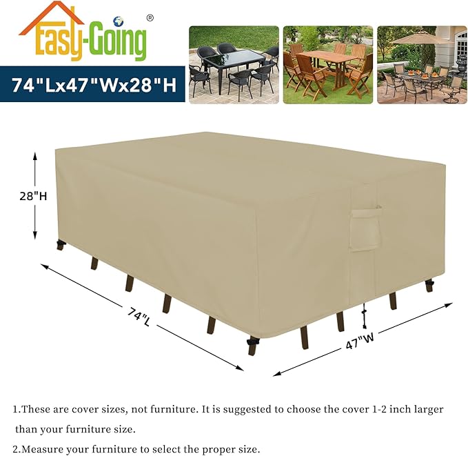 Easy-Going Rectangle Patio Furniture Cover Waterproof Outdoor Dining Table and Chair Cover Anti-UV Outside Sectional Sofa Set Covers (74"L x 47"W x 28"H, Camel)