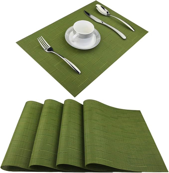 Vinyl Placemats,Washable Table Mats Easy to Clean Woven Placemats for Dining Table Set of 4(Sage Green)