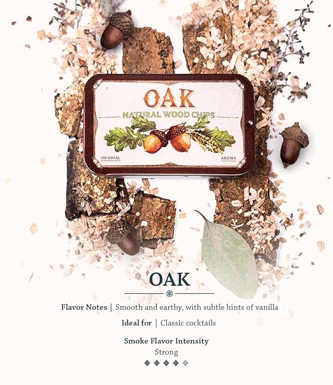 Cocktail Smoker Wood Chips 4 Natural Flavors: Oak, Cherry, Hickory & Apple | Whiskey & Old Fashioned Smoking Chips