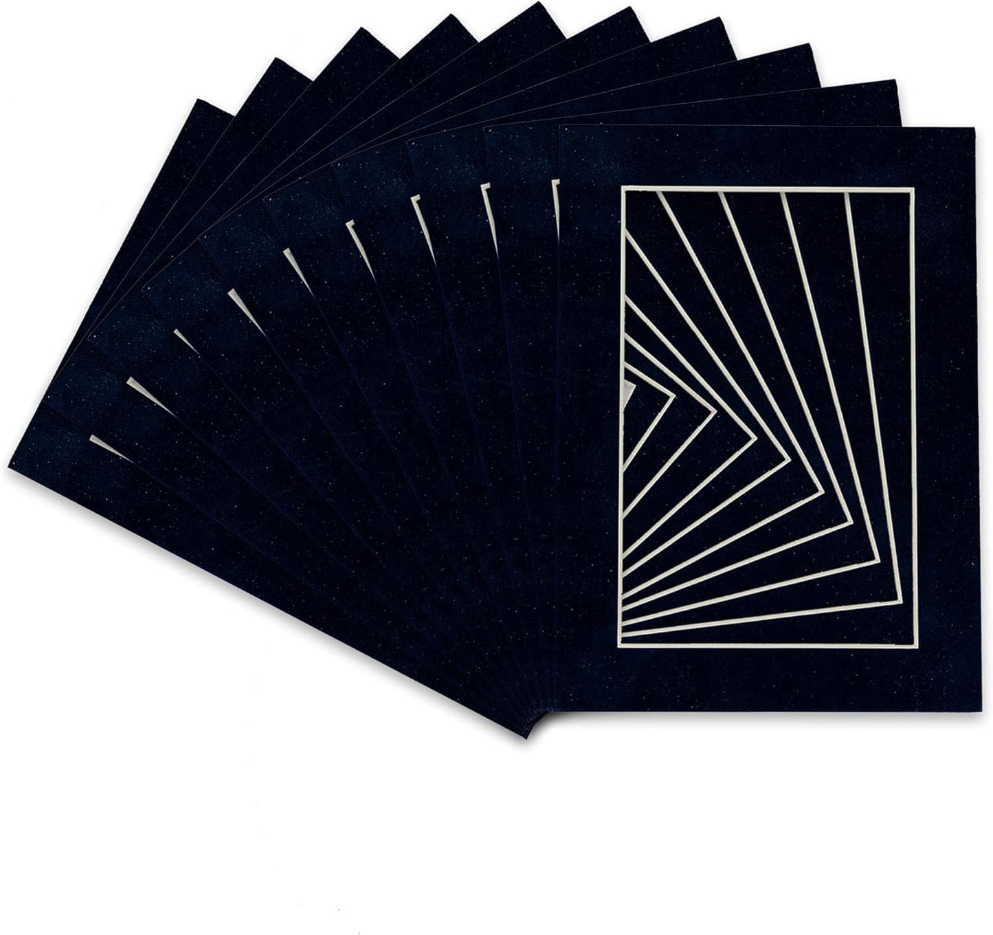 Pack of TEN 11x14 Mats Bevel Cut for 8.5x11 Photos - Acid Free Navy Suede Precut Matboards For Pictures, Photos, Framing - 4-ply Thickness