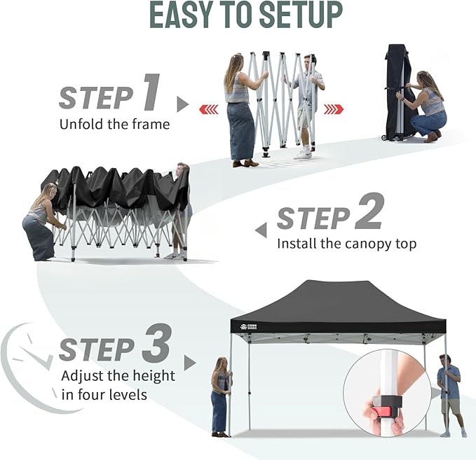 CROWN SHADES 10x15 Pop Up Canopy Tent, Thicken Frame Commercial Heavy Duty Tent, 8 Stakes & 4 Sandbags & 4 Ropes, Outdoor Canopies for Events, Parties,Grey