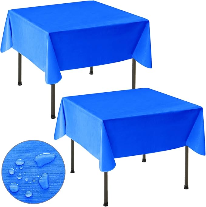 Nasitos 2 Pack Square Table Cloth 54x54 Inch-Plastic Blue Vinyl Card Table Cloth with Flannel Backed, Waterproof Oil-Proof Wipeable Plastic Small Tablecloth for Coffee Table, Party, Indoor&Outdoor