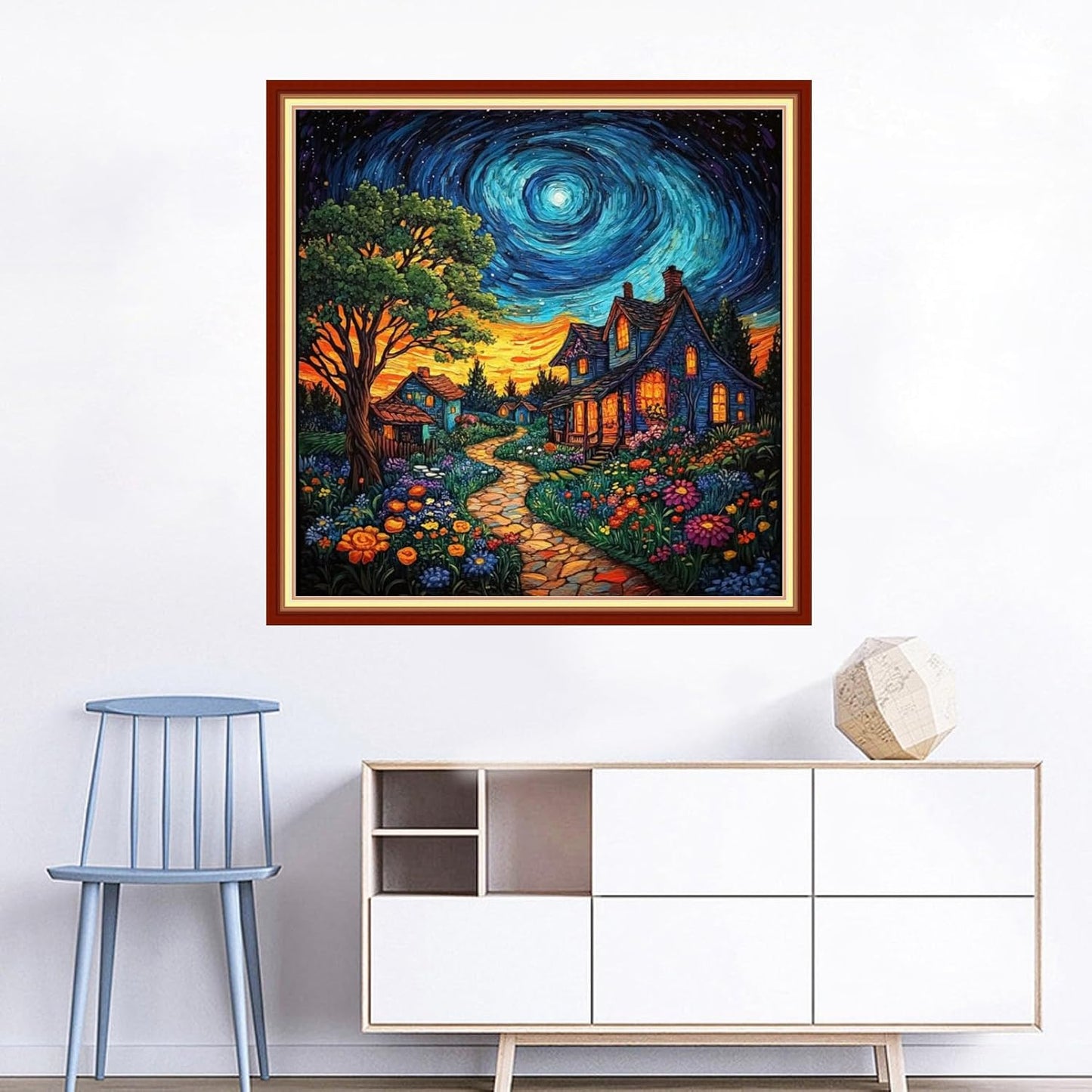 Joyhoor Cross Stitch Kits for Beginners Stamped Cross-Stitch Supplies Needlework preprint Embroidery Kits for Adults DIY Needlepoint Kits Embroidery Patterns 11CT-Starry Night Home 18x18 inchs