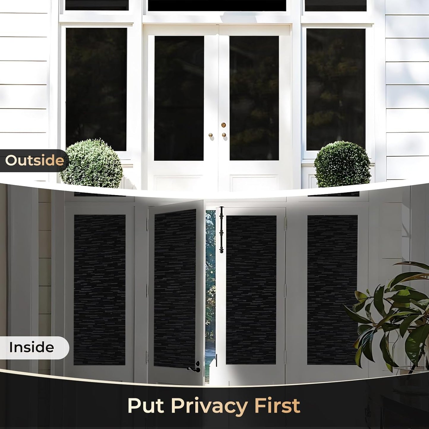 rabbitgoo Blackout Window Film, Sun Blocking Privacy Film for Room Darkening, Removable Black Out Vinyl Cover Tint for Home Day Sleep, Anti-UV Frosted Glass Clings, Black, 35.4 x 157.4 Inches