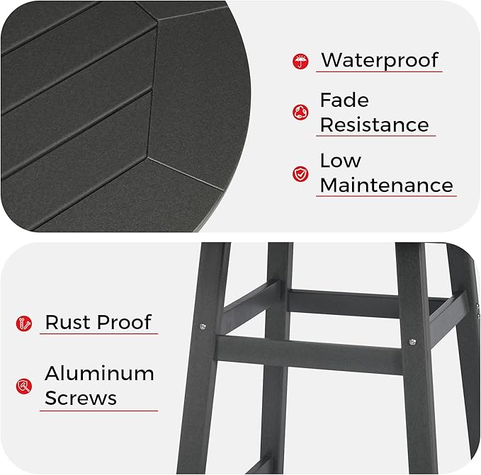 Costaelm Patio Bistro Table, 37" Counter Height Round Patio Cocktail Bar Table with Umbrella Hole, Outdoor Bistro Dining Pub Table for Front Porch Deck Backyard Garden, Gray