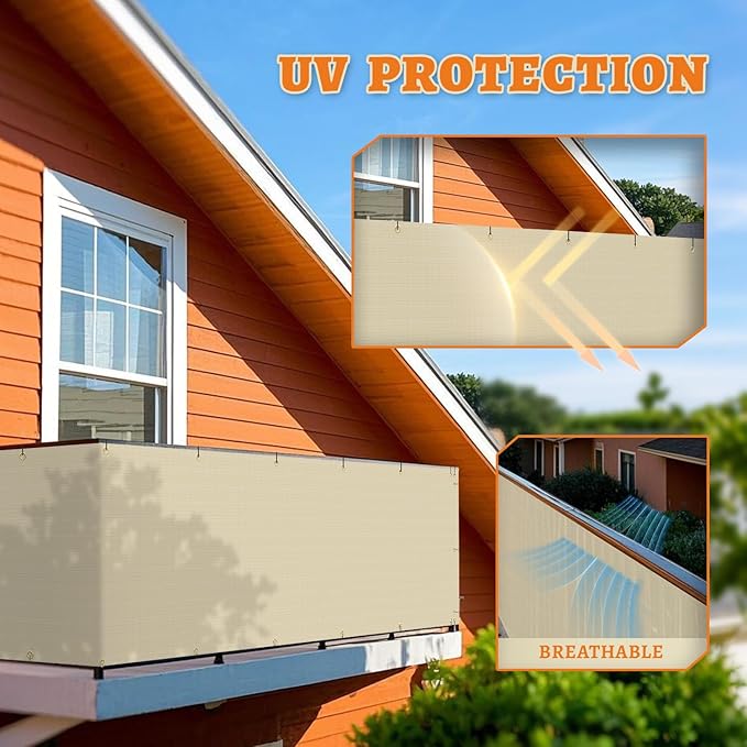 2.5' x 189' Balcony Privacy Screen Fence Cover with Zip Ties Grommets for Apartment Patio Porch Deck Backyard Outdoor (Beige)
