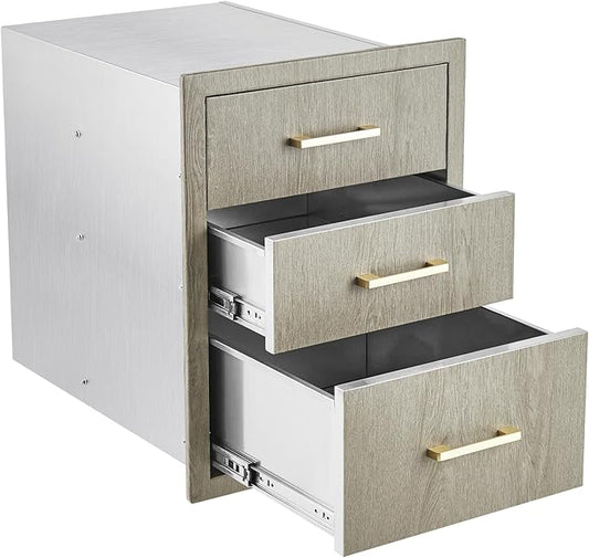 Stainless Steel Outdoor Kitchen Triple Drawers 18" W x 23" D x 23" H - Heavy Duty with Handles, Weather-Resistant Flush Mount for BBQ Island, Patio Grill & Outdoor Cooking Space