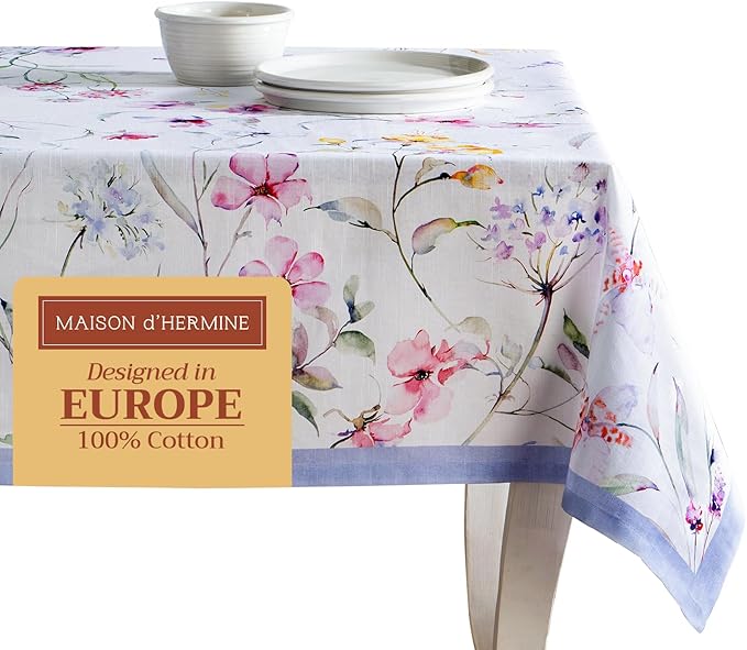 Maison d' Hermine Table Cloth Square Table 100% Cotton 60 x 60 Inches Tablecloth Reusable Decorative for Dining Room, Farmhouse, Home, Party, Festive & Wedding Spring Summer - Summer Floral