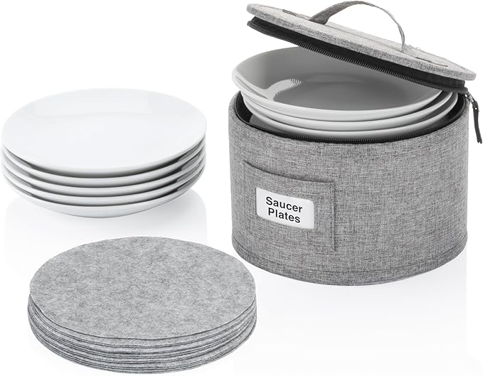 China Storage Container for Saucer, Bowls, and Appetizer Plates - Fit dishes up to 6.5" W - Includes 12 Felt Dividers - Stackable with Hard Shell on all sides and Interior Quilted Padding