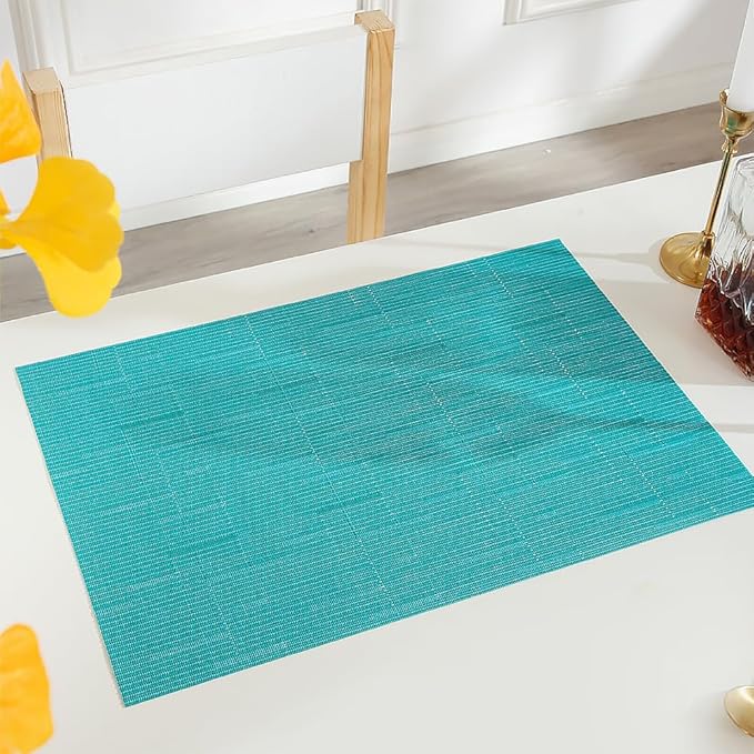 PIGCHCY Elegant Placemats and Table Runner, Durable Cleaning Set (6 Placemats + 1 Table Runner, Turquoise)