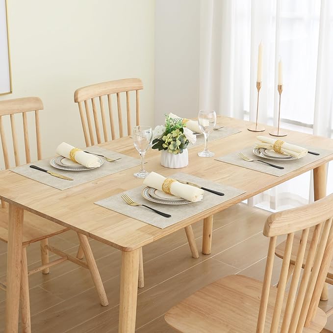 Homaxy Faux Leather Heat Resistant Placemats for Dining Table Set of 12, Waterproof Wipeable Washable PU Table Mats, Easy to Clean Anti-Slip Place Mats, 11.8" x 17", Beige