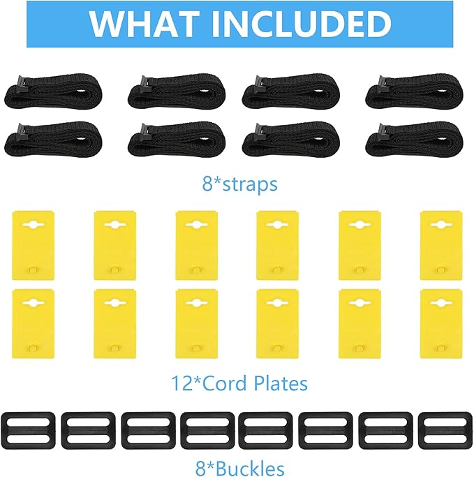 VINGLI Pool Cover Reel Set Pool Reel Embedded Straps with Clips, Pool Solar Cover Reel Attachment Kit,Including 8 Adhesive Nylon Straps, 12 Cord Plates,8 Buckles for In-ground Swimming Pool