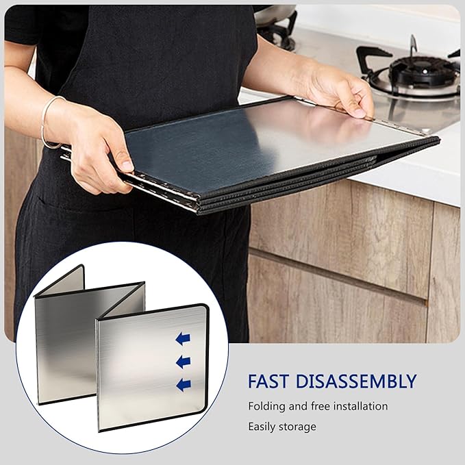 4 Sided Grease Splatter Guard Foldable Splatter Guard for Stove Stainless Steel Oil Splatter Screens Backsplash for Wall Gas Range Frying Pan Camping (11.8×31.5×15.7inches)