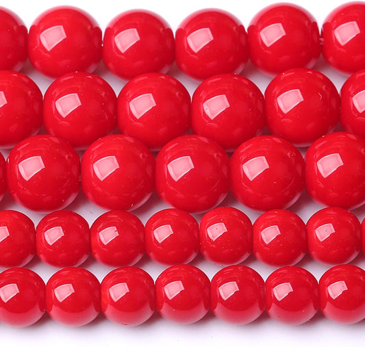 10MM Coral Red Glass Beads Natural Stone Crystal Energy Round Loose Beads for Jewelry Making Bracelet 72pcs 2 Strands 32"